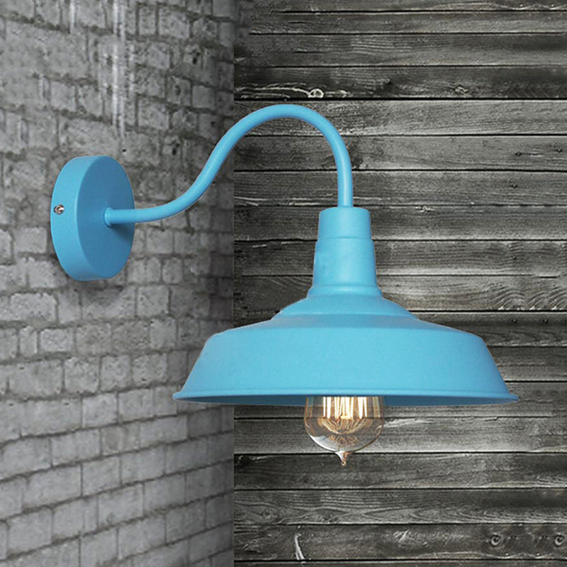 Lámpara de apliques de pared de granero con estilo industrial 1 iluminación de pared de apliques metálico de bombilla con brazo de cuello de cisne en azul/rosa, 10 "/14" de ancho