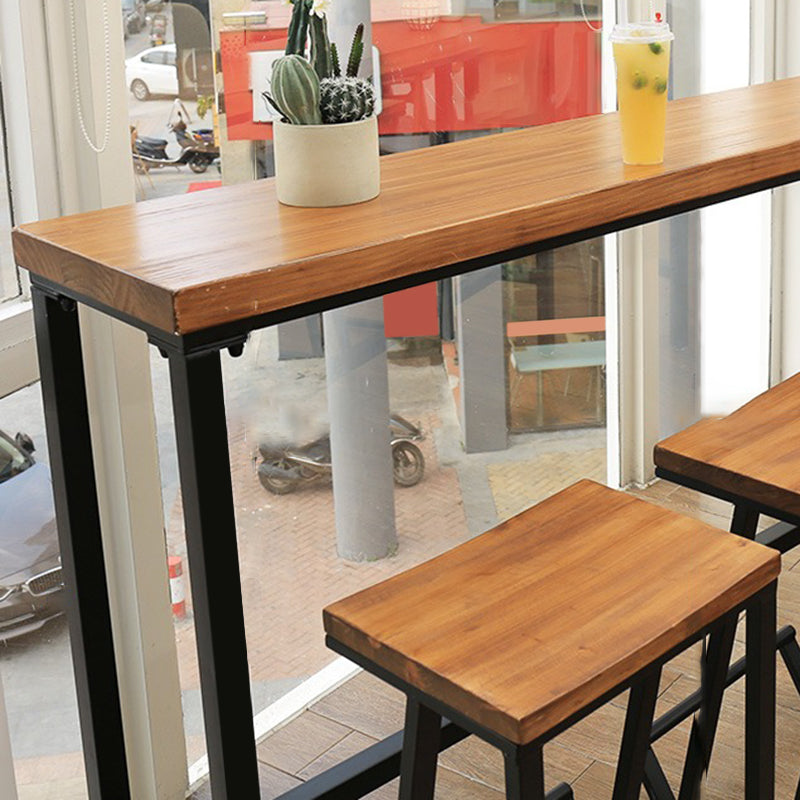 Contemporary Rectangle Bar Table Solid Wood Brown Colour Bar Dining Table with Footrest