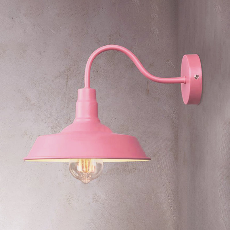 Lámpara de apliques de pared de granero con estilo industrial 1 iluminación de pared de apliques metálico de bombilla con brazo de cuello de cisne en azul/rosa, 10 "/14" de ancho