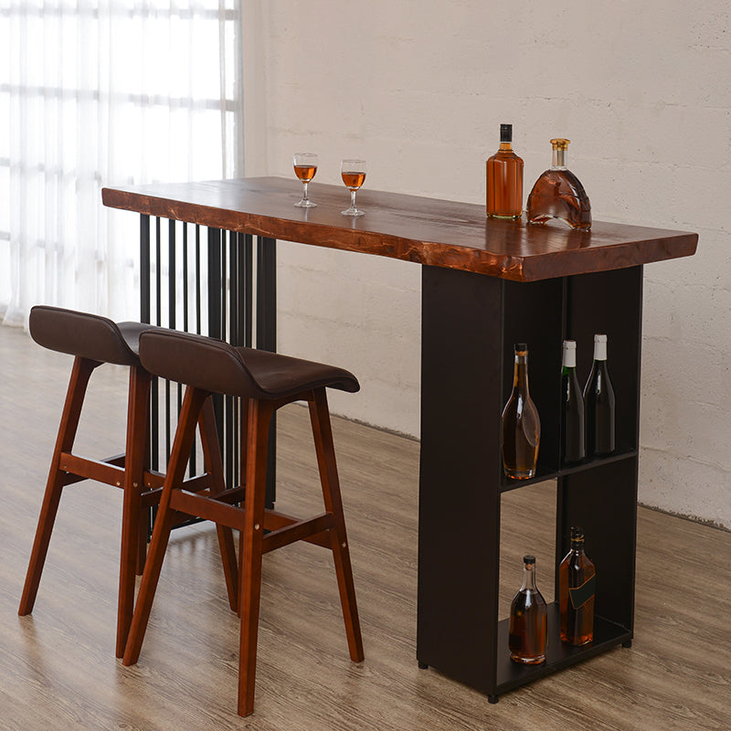 Contemporary Rectangle Bar Table Solid Wood Brown Bar Dining Table with Storage