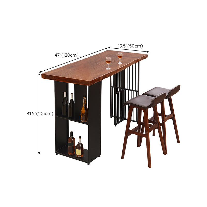 Contemporary Rectangle Bar Table Solid Wood Brown Bar Dining Table with Storage