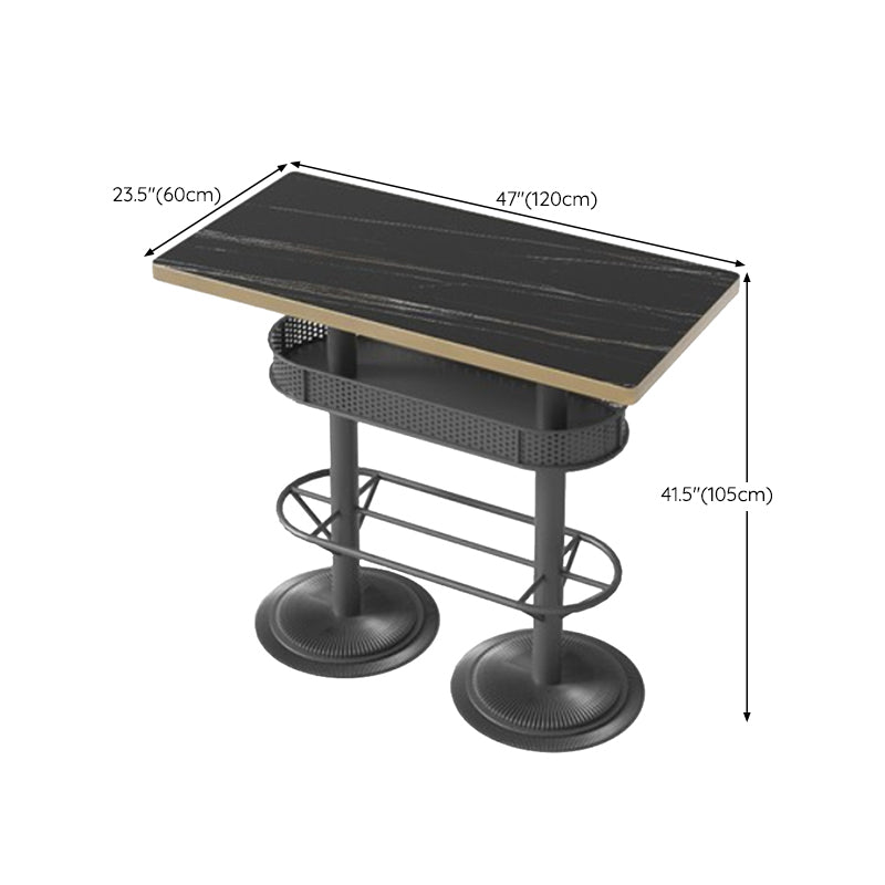 Industrial Style Bar Table Black Wood Bar Dining Table with Storage