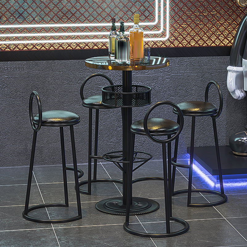 Industrial Bar Table Black Wood Bar Dining Table with Storage