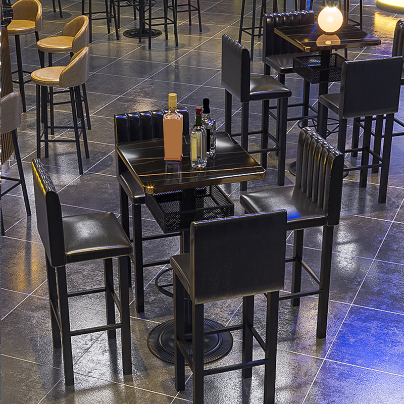 Industrial Bar Table Black Wood Bar Dining Table with Storage