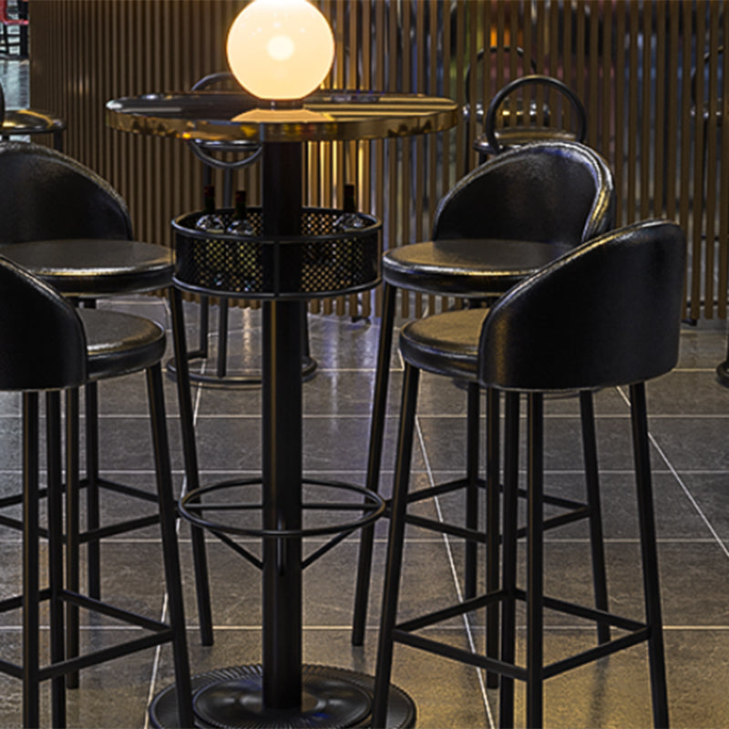 Industrial Bar Table Black Wood Bar Dining Table with Storage