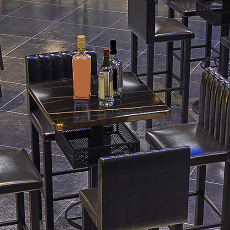 Industrial Bar Table Black Wood Bar Dining Table with Storage