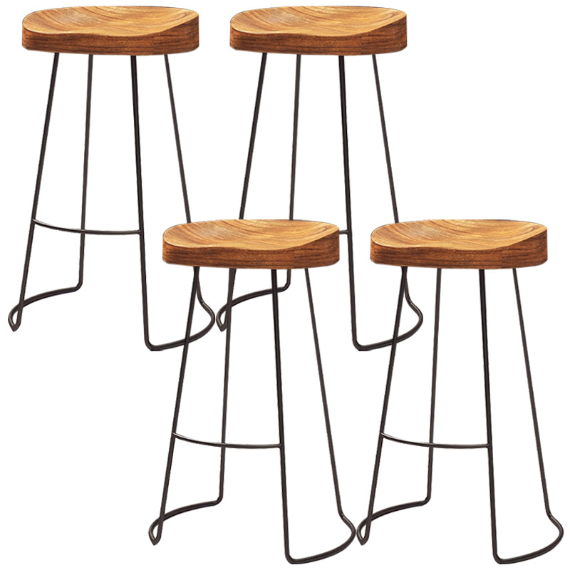 Modern Solid Wood Dining Stools Armless Bar Stools with Metal Base