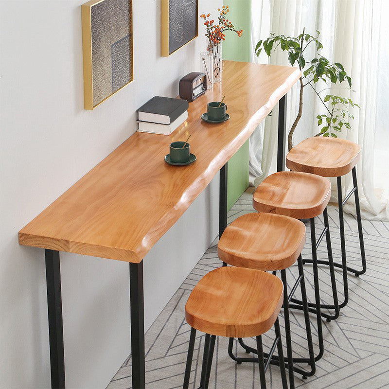 Modern Solid Wood Dining Stools Armless Bar Stools with Metal Base