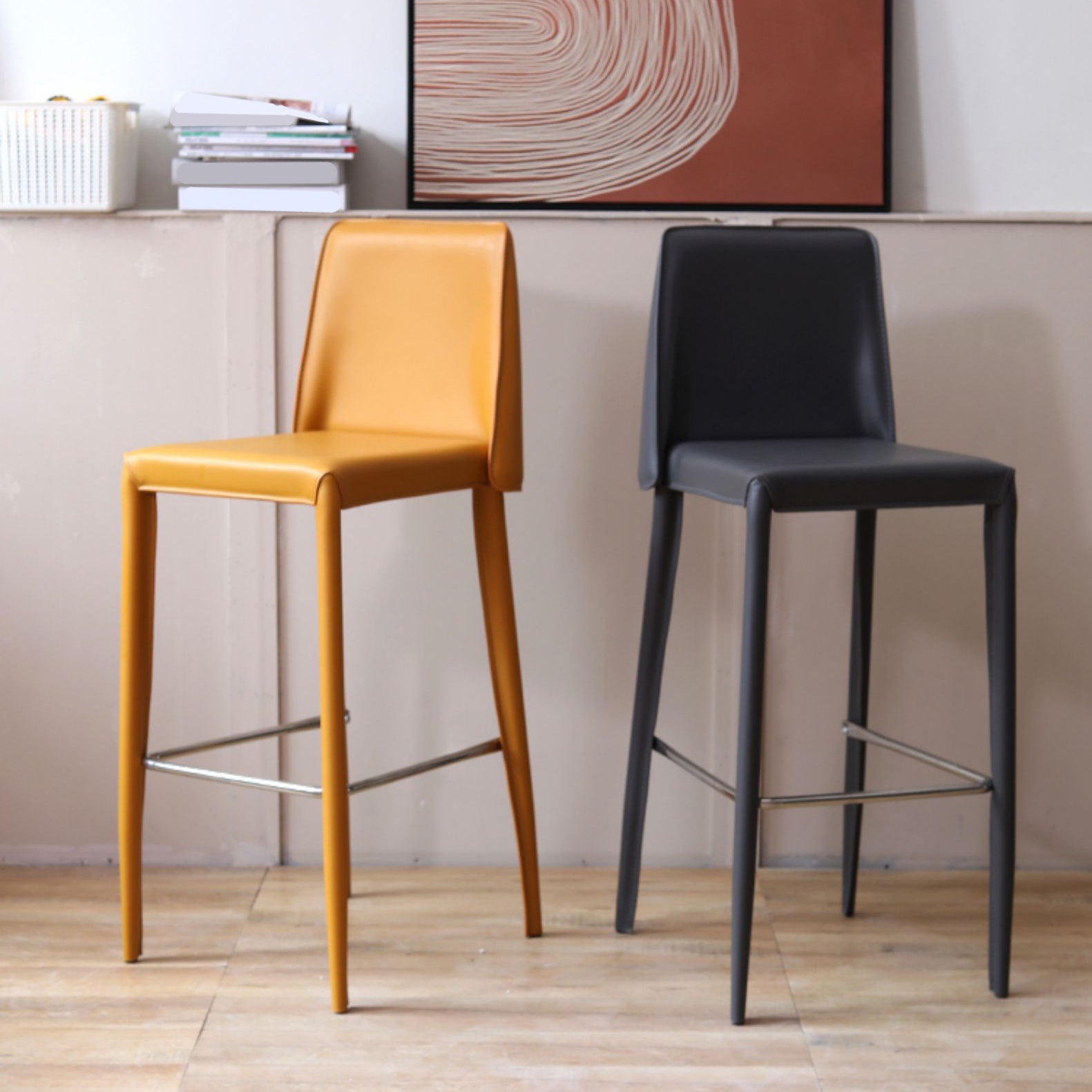 Modern Bar Stool Leathe Backrest Counter Stool for Living Room