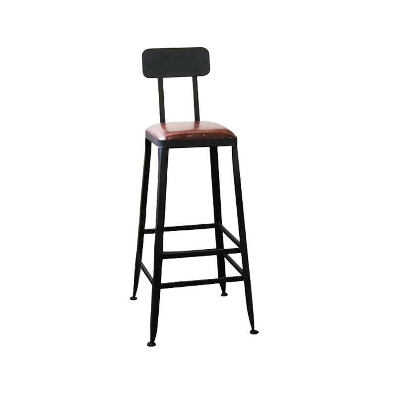 Industrial Faux Leather Dining Stool Low Back Bar Stool with Cushion