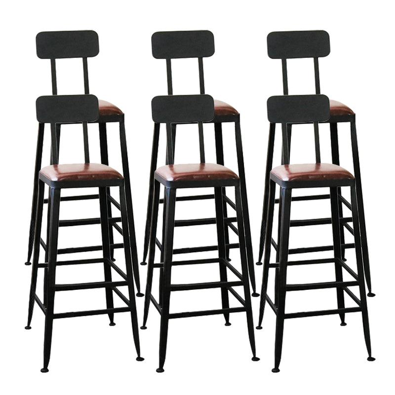 Industrial Faux Leather Dining Stool Low Back Bar Stool with Cushion