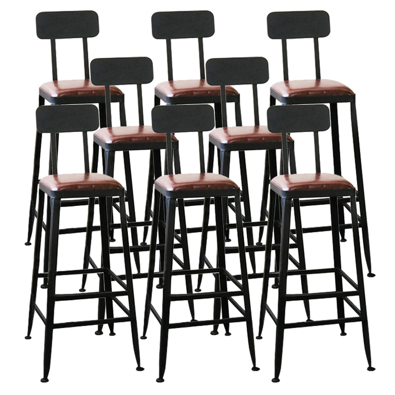 Industrial Faux Leather Dining Stool Low Back Bar Stool with Cushion