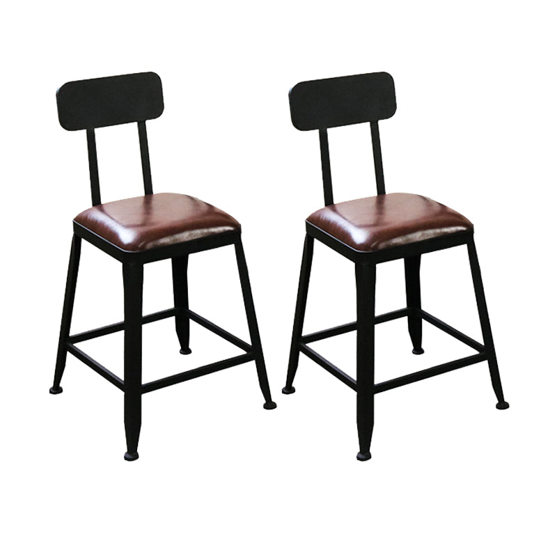 Industrial Faux Leather Dining Stool Low Back Bar Stool with Cushion