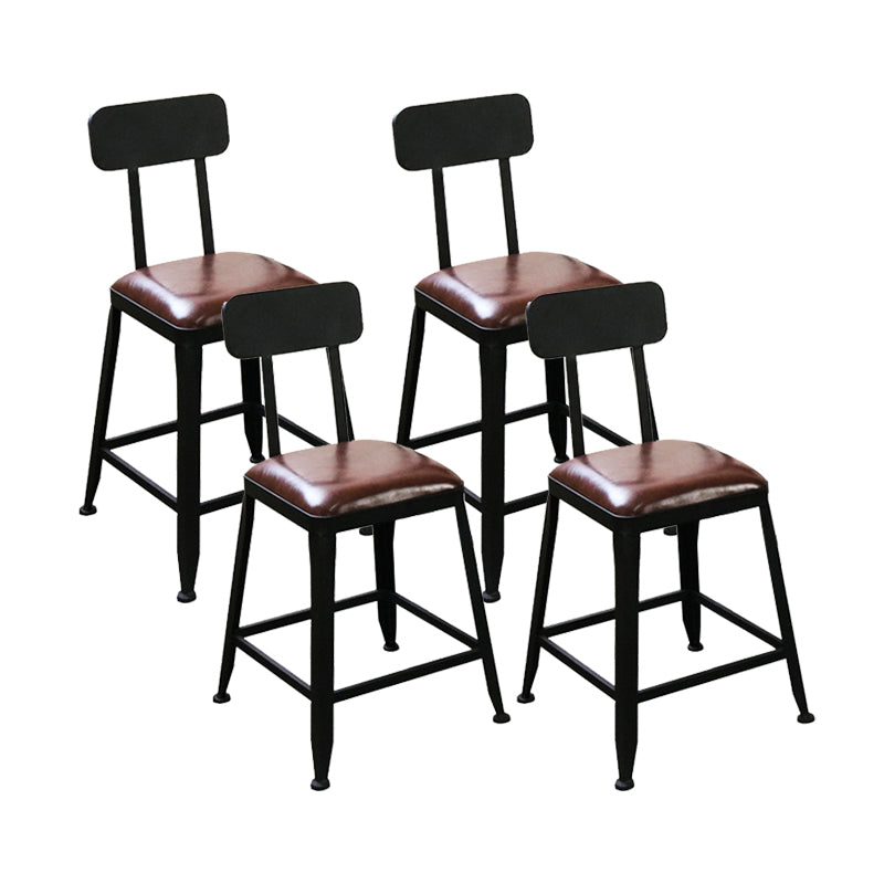 Industrial Faux Leather Dining Stool Low Back Bar Stool with Cushion