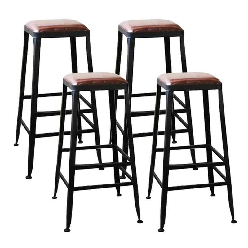 Industrial Faux Leather Dining Stool Low Back Bar Stool with Cushion