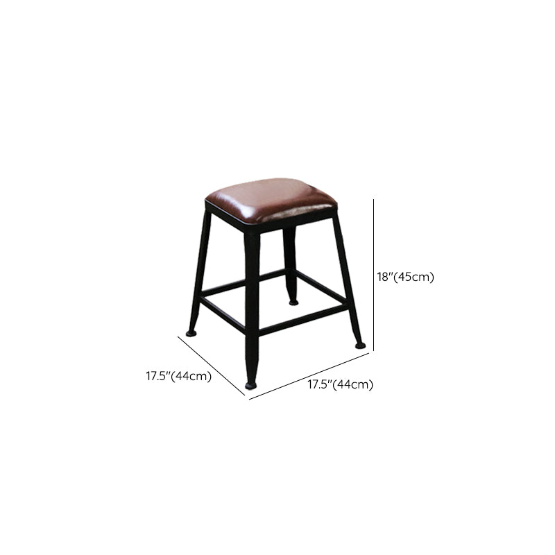 Industrial Faux Leather Dining Stool Low Back Bar Stool with Cushion