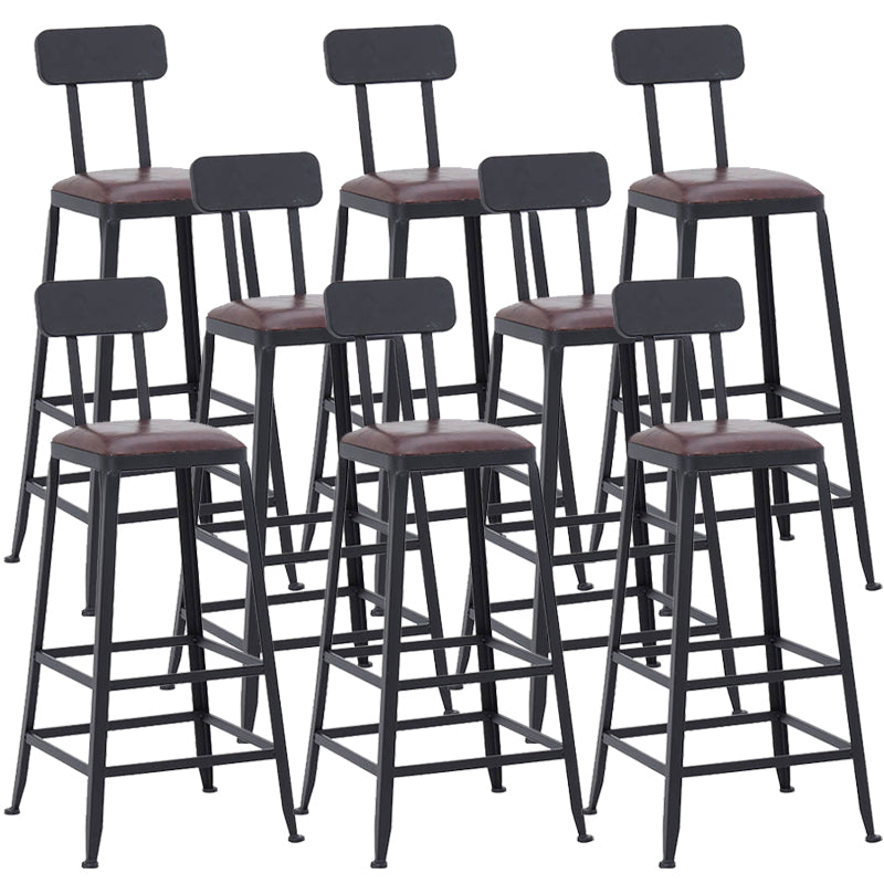 Industrial Dining Stools Low Back Bar Stools with Black Metal Base