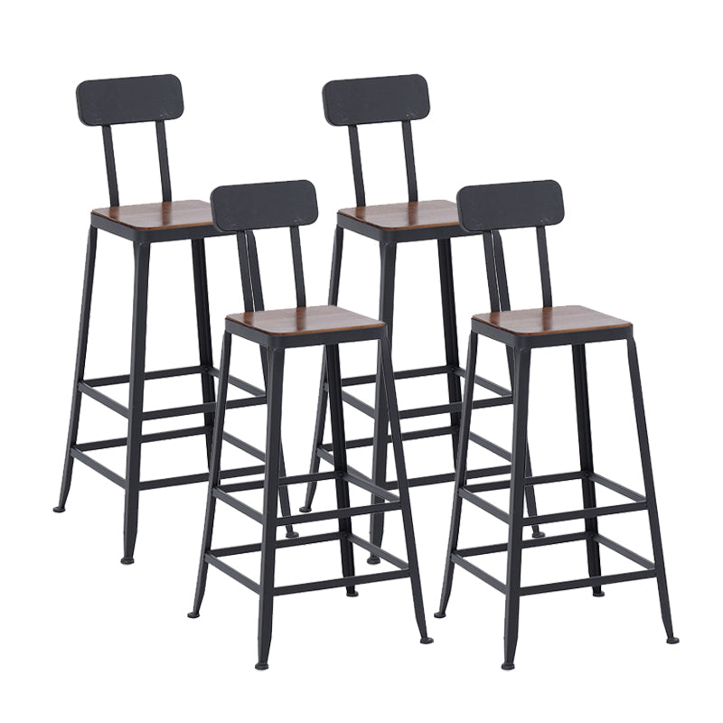 Industrial Dining Stools Low Back Bar Stools with Black Metal Base