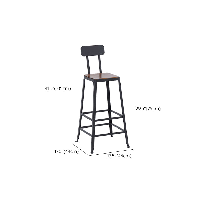 Industrial Dining Stools Low Back Bar Stools with Black Metal Base