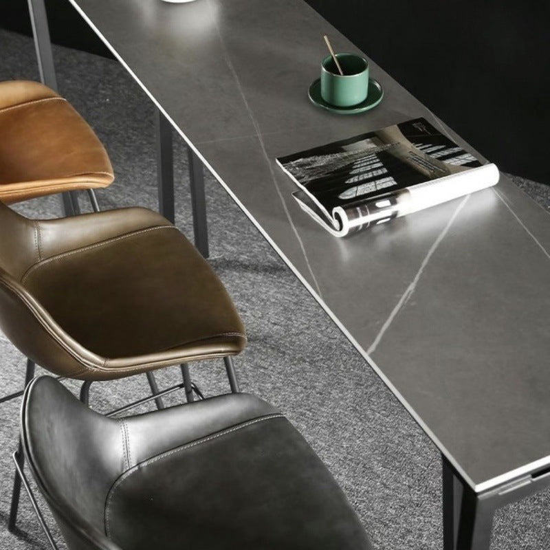 Faux Leather Bar Stools Armless Dining Stools with Metal Base