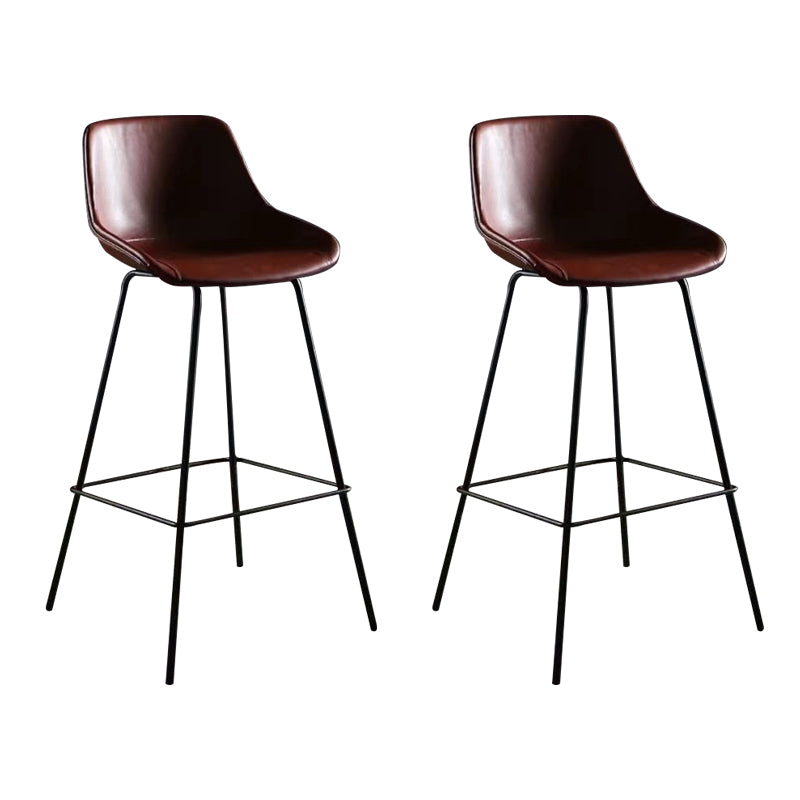 Faux Leather Bar Stools Armless Dining Stools with Metal Base