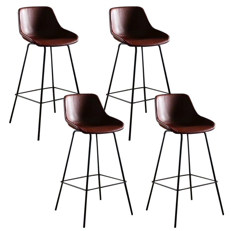 Faux Leather Bar Stools Armless Dining Stools with Metal Base