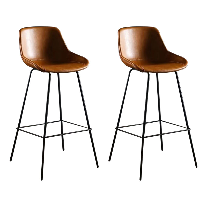 Faux Leather Bar Stools Armless Dining Stools with Metal Base