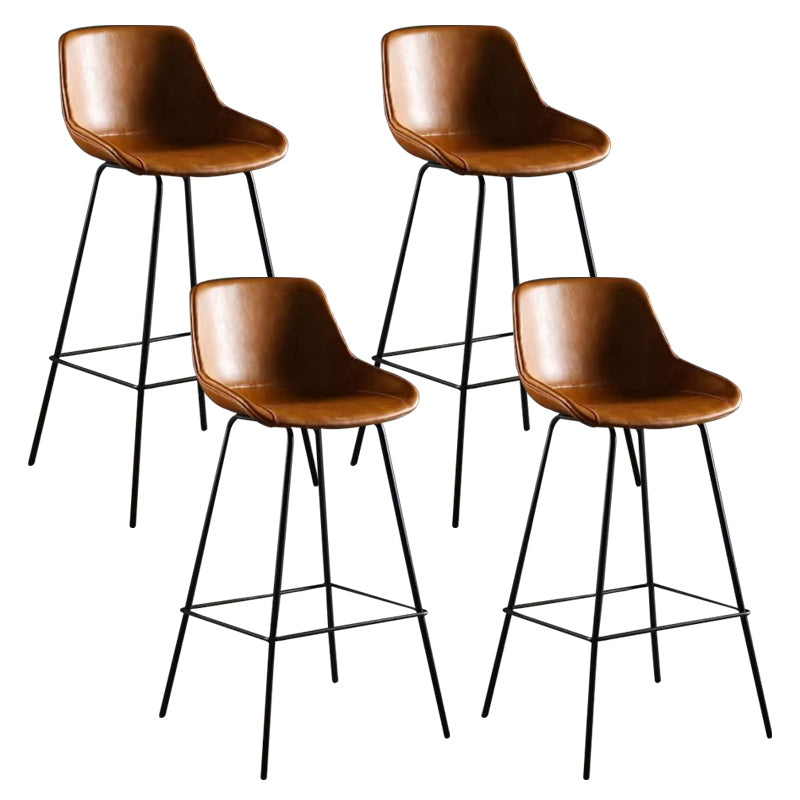Faux Leather Bar Stools Armless Dining Stools with Metal Base