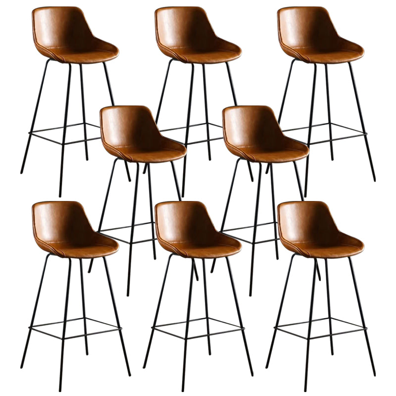 Faux Leather Bar Stools Armless Dining Stools with Metal Base