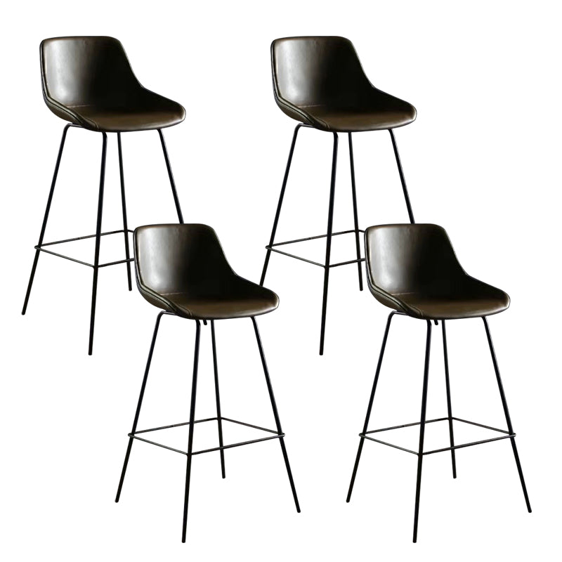 Faux Leather Bar Stools Armless Dining Stools with Metal Base