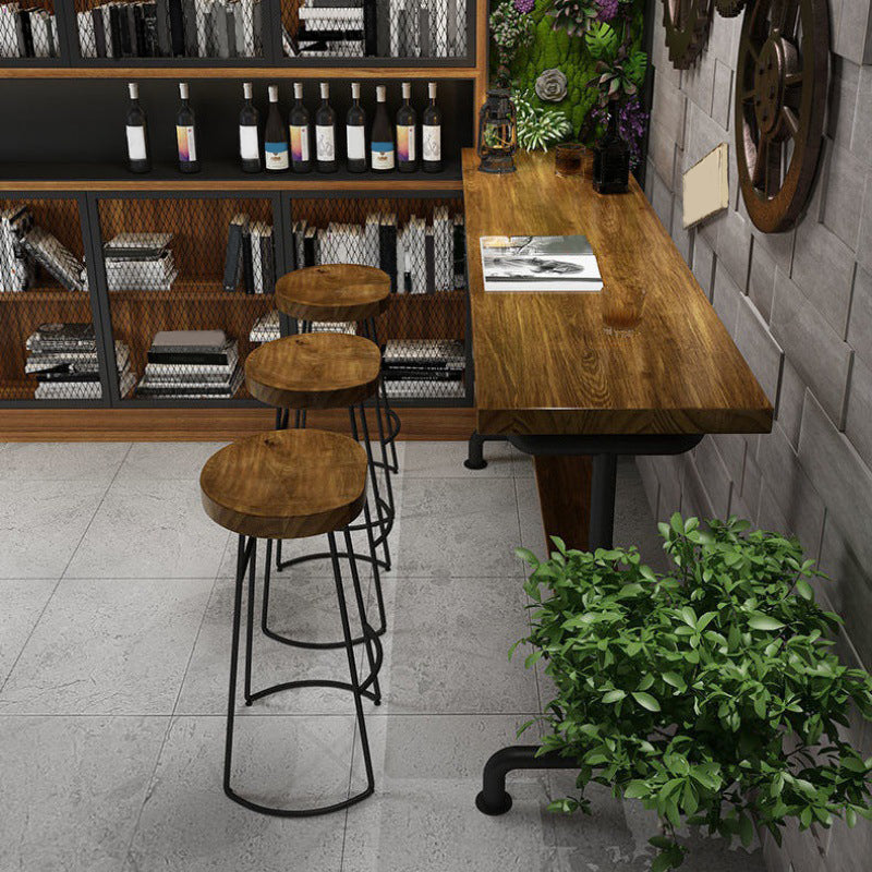 Armless Solid Wood Dining Stool Contemporary Bar Stool with Footrest