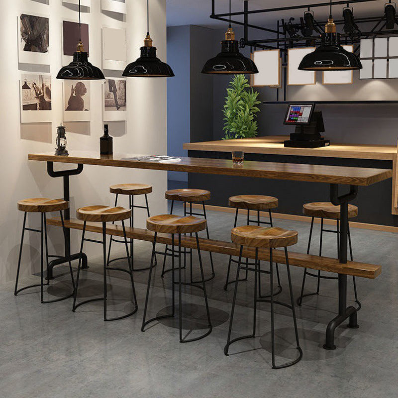 Armless Solid Wood Dining Stool Contemporary Bar Stool with Footrest