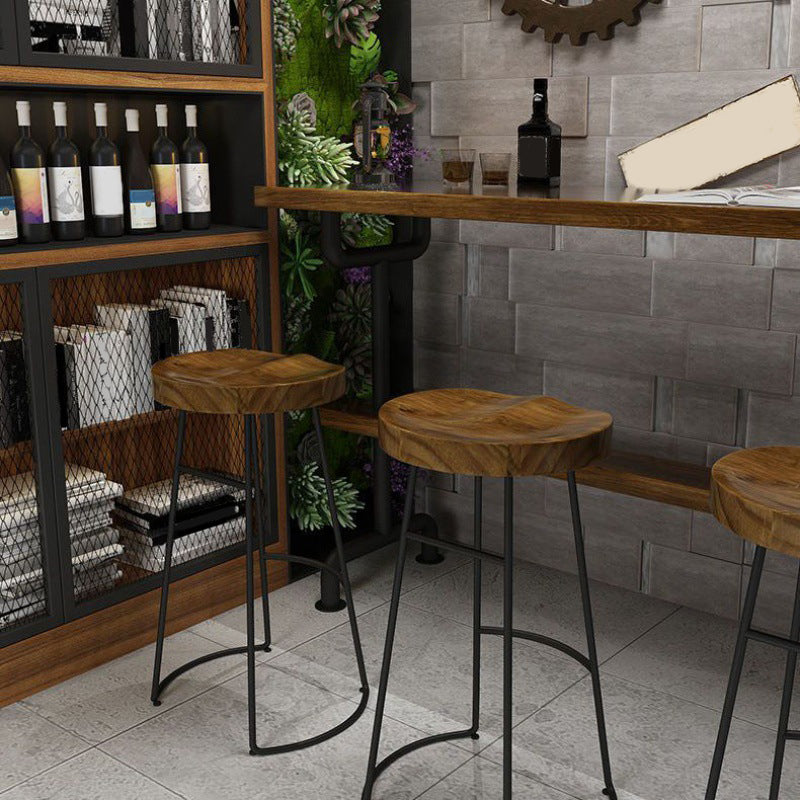 Armless Solid Wood Dining Stool Contemporary Bar Stool with Footrest