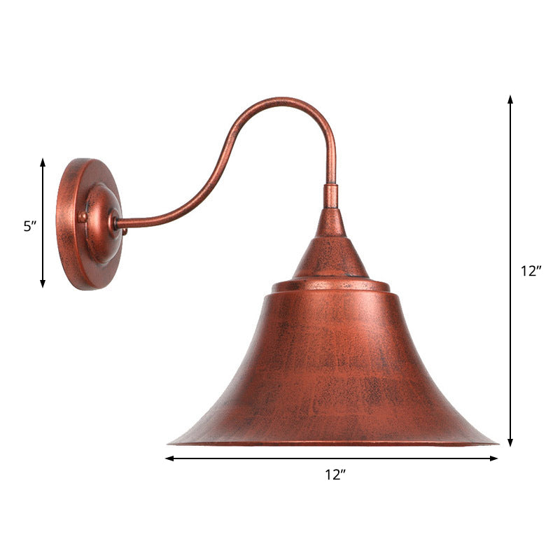 Metal Black/Rust Sconce Light Cone Shade 1-Light Industrial Wall Mounted Lighting with Gooseneck