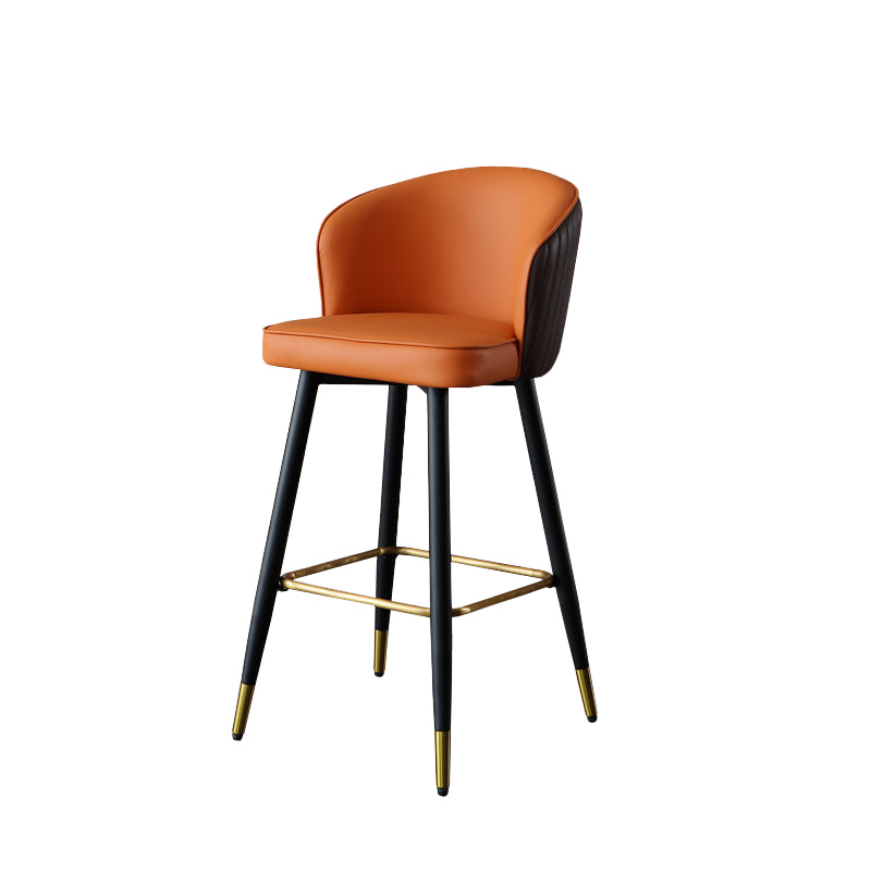 Glam Style Bar Stool Leather Backrest Bar Stools for Dining Room with Metal Legs