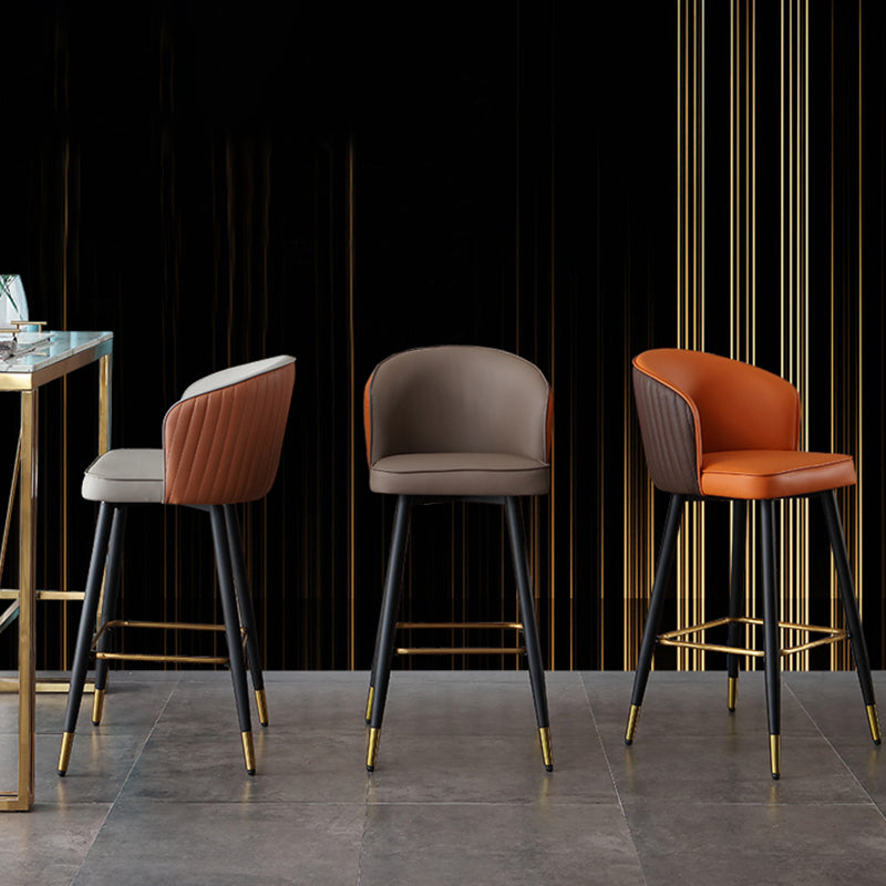 Glam Style Bar Stool Leather Backrest Bar Stools for Dining Room with Metal Legs