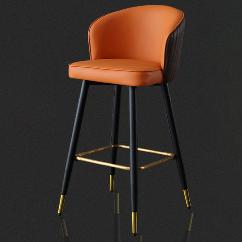 Glam Style Bar Stool Leather Backrest Bar Stools for Dining Room with Metal Legs