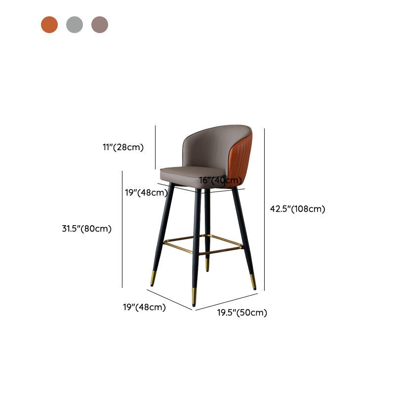 Glam Style Bar Stool Leather Backrest Bar Stools for Dining Room with Metal Legs