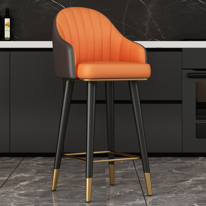 Glam Backrest Bar Stool Leather Counter Stool with Metal Legs