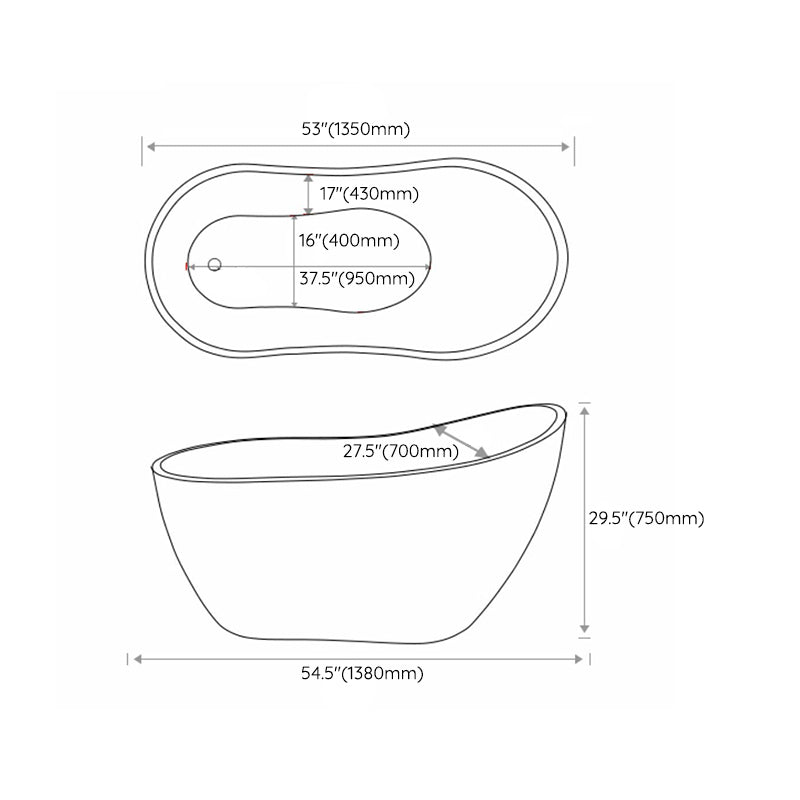 Modern Style Freestanding Soaking Bathtub Single Slipper Acrylic Bathtub for Bathroom