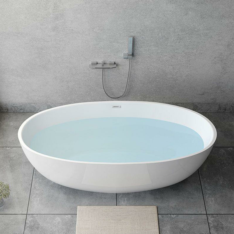 Modern Soaking Freestanding Bath Tub Acrylic Oval Bathtub with Overflow Trim