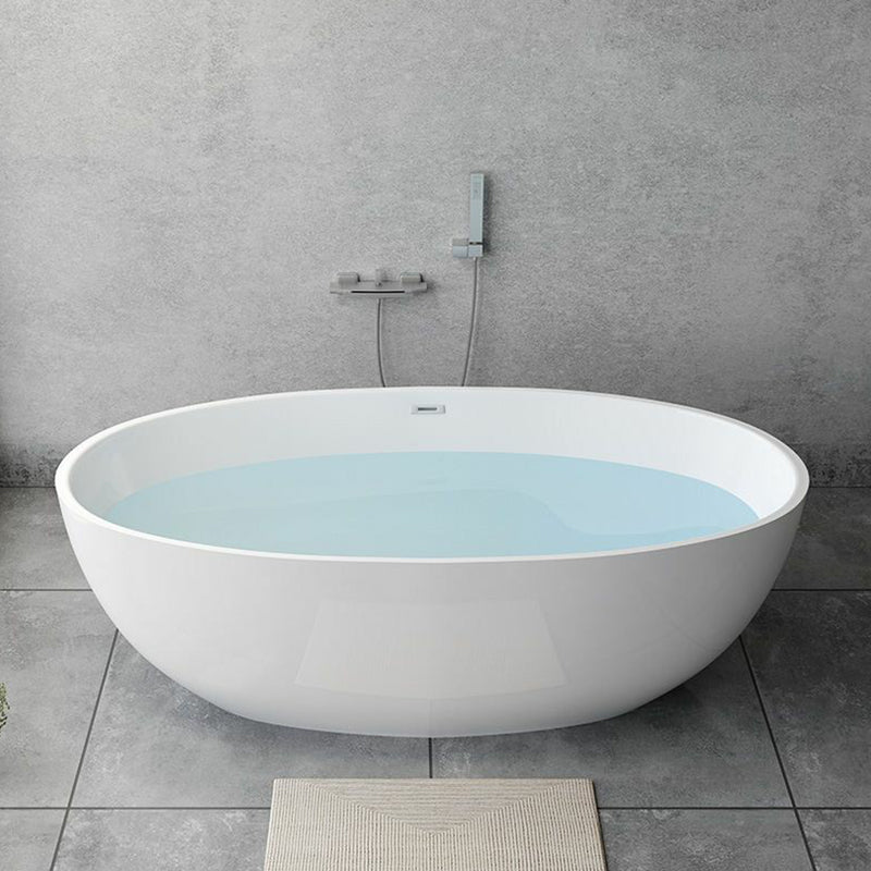 Modern Soaking Freestanding Bath Tub Acrylic Oval Bathtub with Overflow Trim