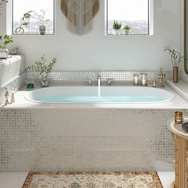 Contemporary Oval Acrylic Bathtub Soaking Drop-in Bathtub with Faucet