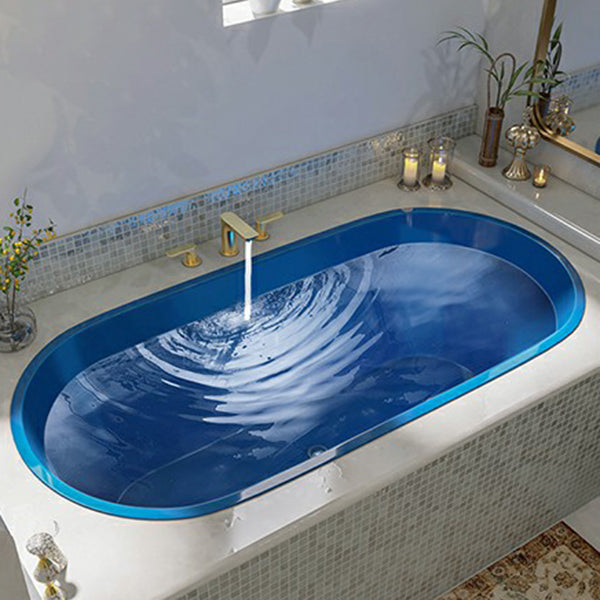Contemporary Oval Acrylic Bathtub Soaking Drop-in Bathtub with Faucet