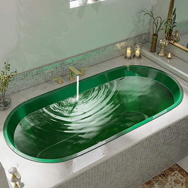 Contemporary Oval Acrylic Bathtub Soaking Drop-in Bathtub with Faucet