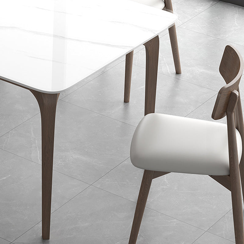 Mid-Century Dinette Table Rectangle Stone Dining Table in White
