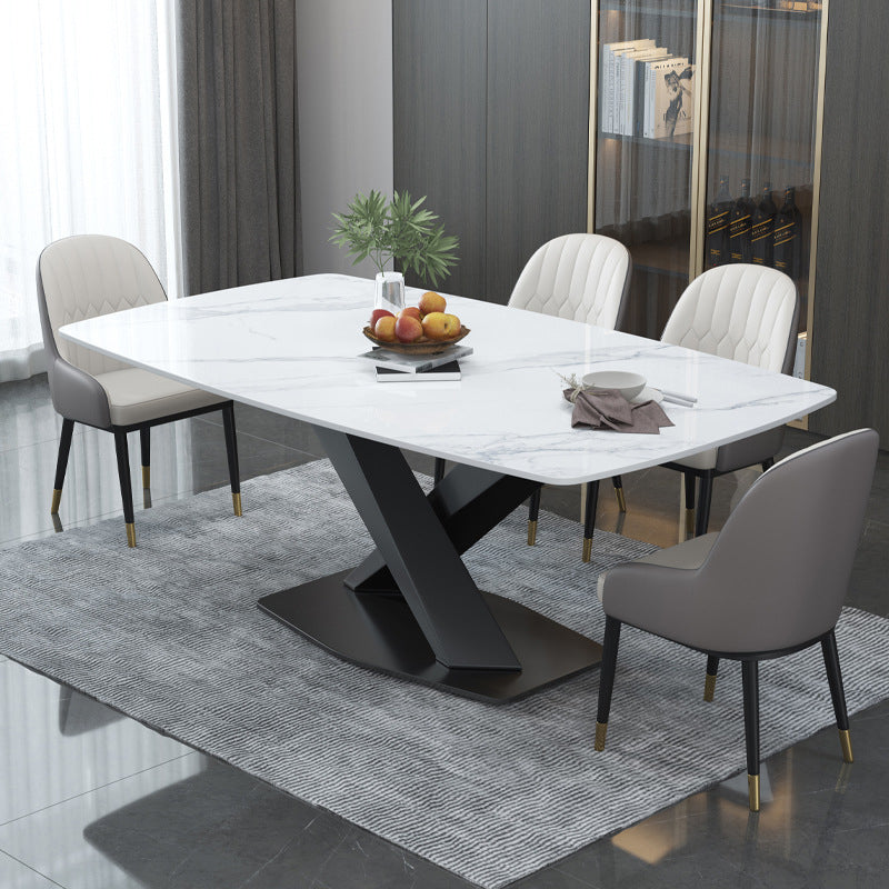 Glam Style Dinette Table Rectangle Stone Dining Room Table for Kitchen