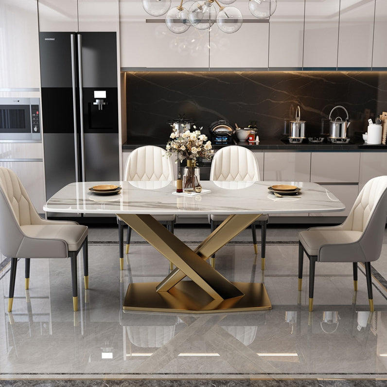 Glam Style Dinette Table Rectangle Stone Dining Room Table for Kitchen