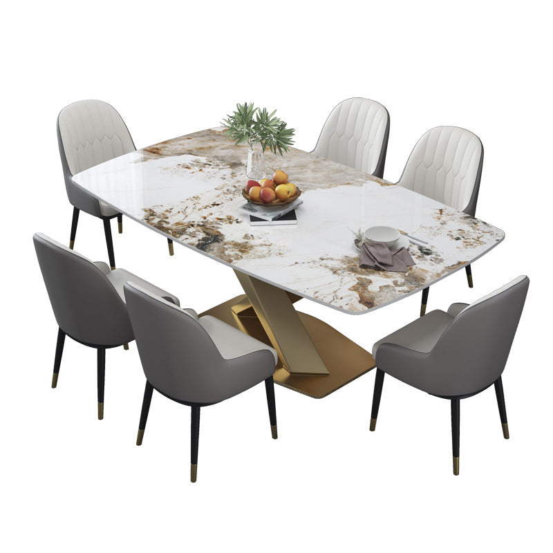 Glam Style Dinette Table Rectangle Stone Dining Room Table for Kitchen