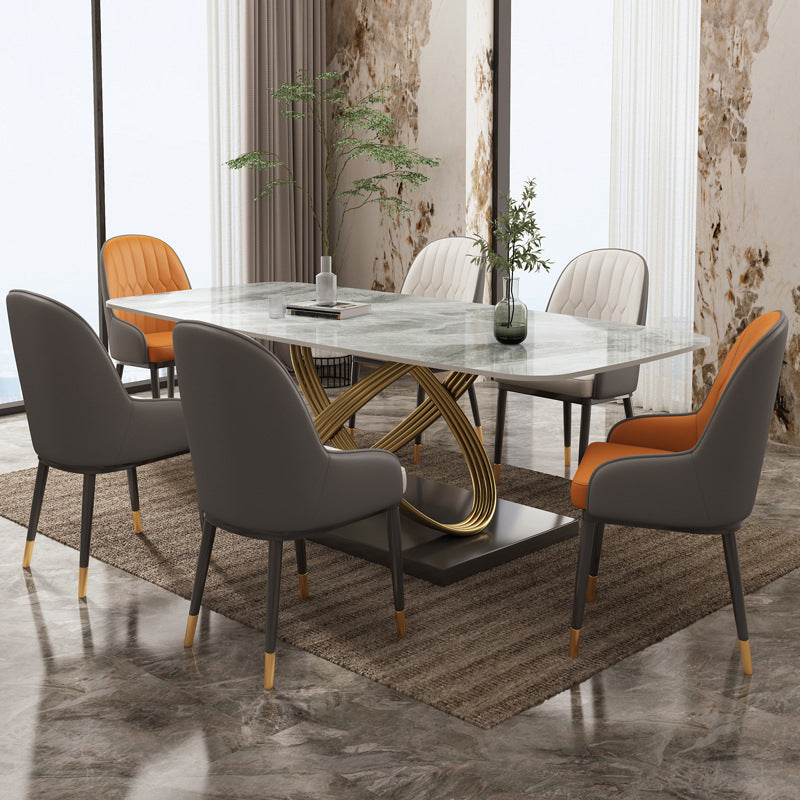 Glam Style Dinette Table Rectangle Stone Dining Room Table for Home